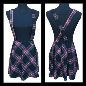 Hot Topic Suspender Skirt Small Red Black Plaid Removable Suspenders Twee Punk